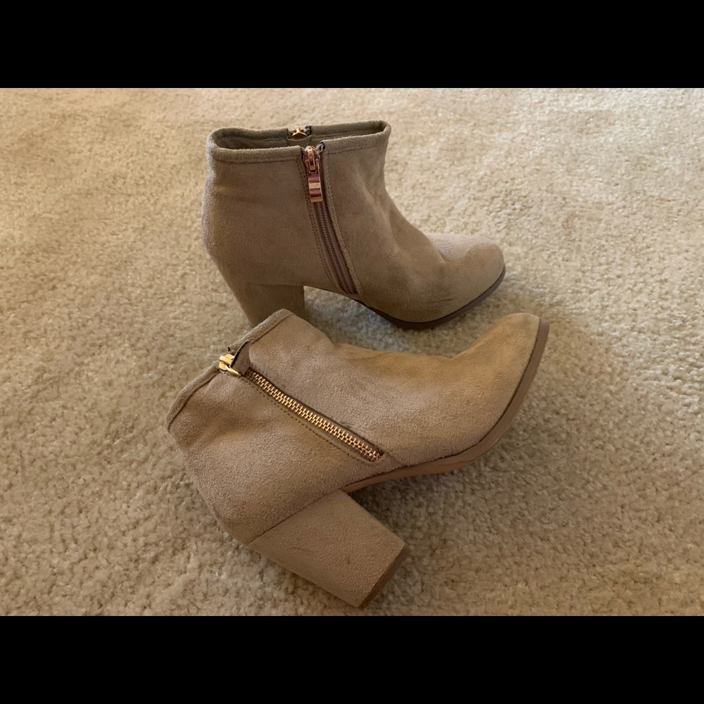 Amazing gold accent suede booties